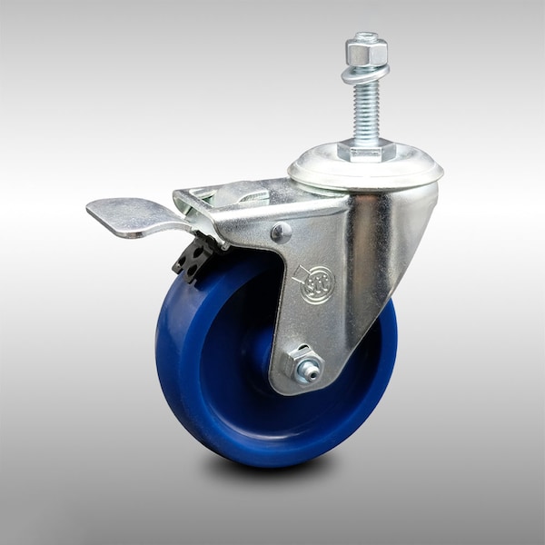 4 Inch SS Solid Polyurethane 3/8 Inch Threaded Stem Caster with Total Lock Brake